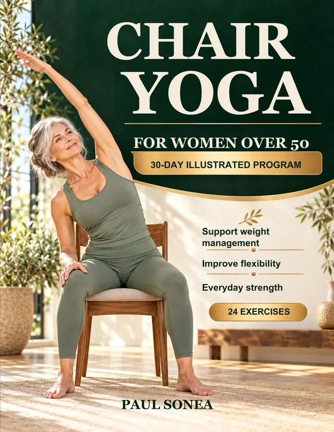 Cover of Chair Yoga for Women Over 50, 30-Day Illustrated Program