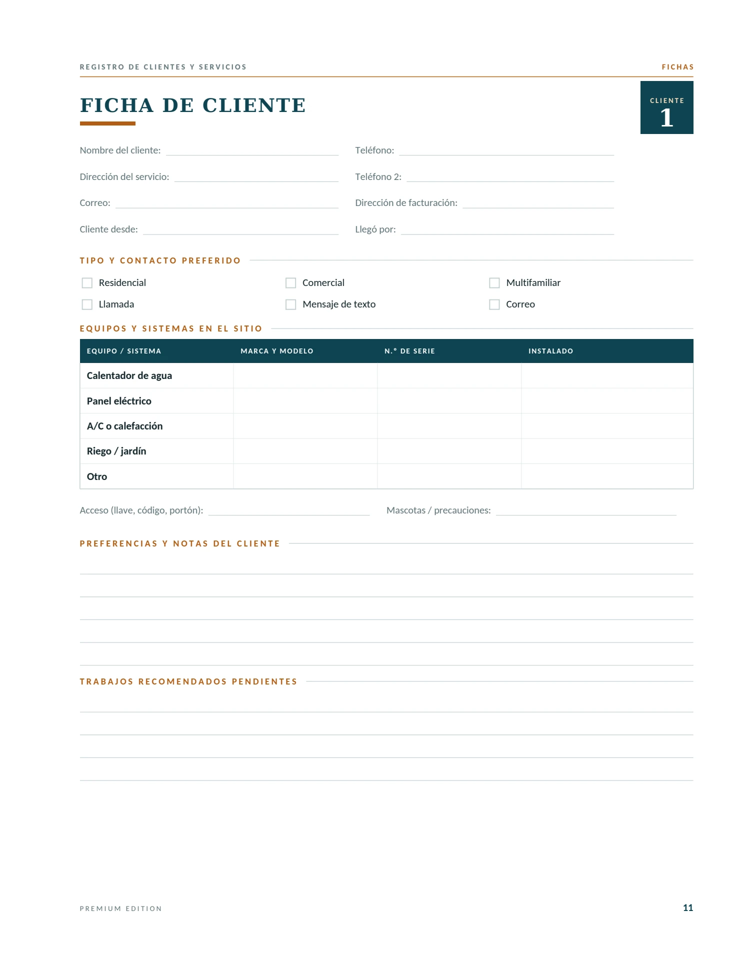 Interior page 1 of Registro de Clientes y Servicios