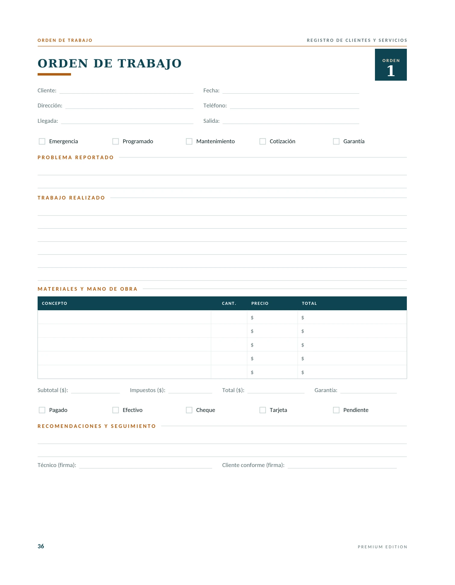 Interior page 2 of Registro de Clientes y Servicios