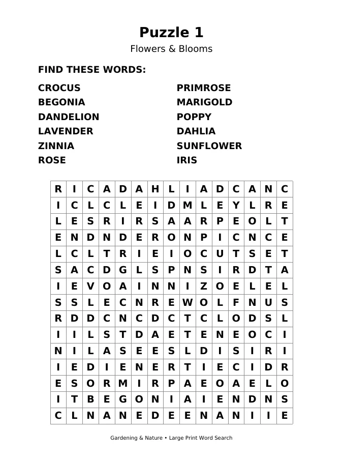 Interior sample 1 from Large Print Word Search for Seniors
